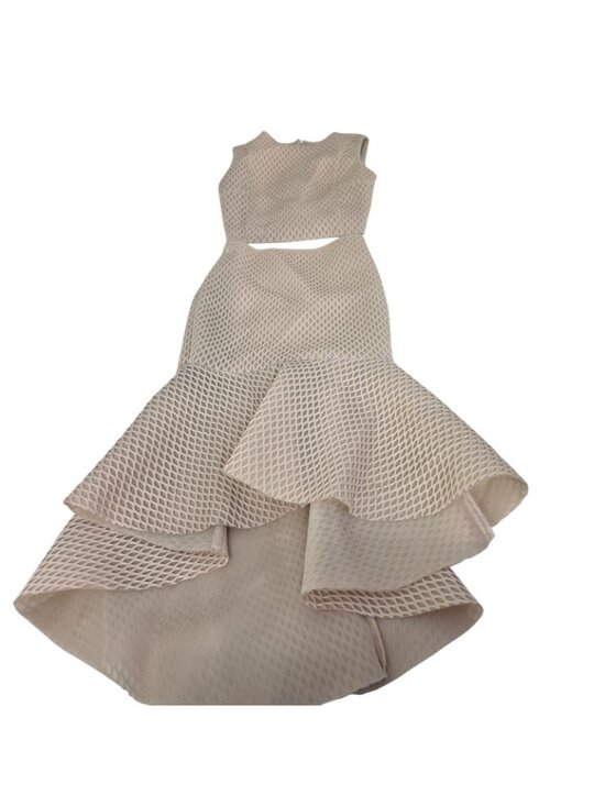 She + Sky Dresses & Skirts - She + Sky 2 Piece Set Medium Beige Mesh Cutout Crop Top Mermaid High Low Skirt